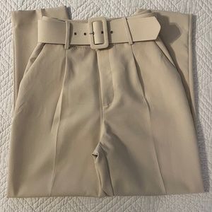 Flowy wide leg pant with fabric covered belt